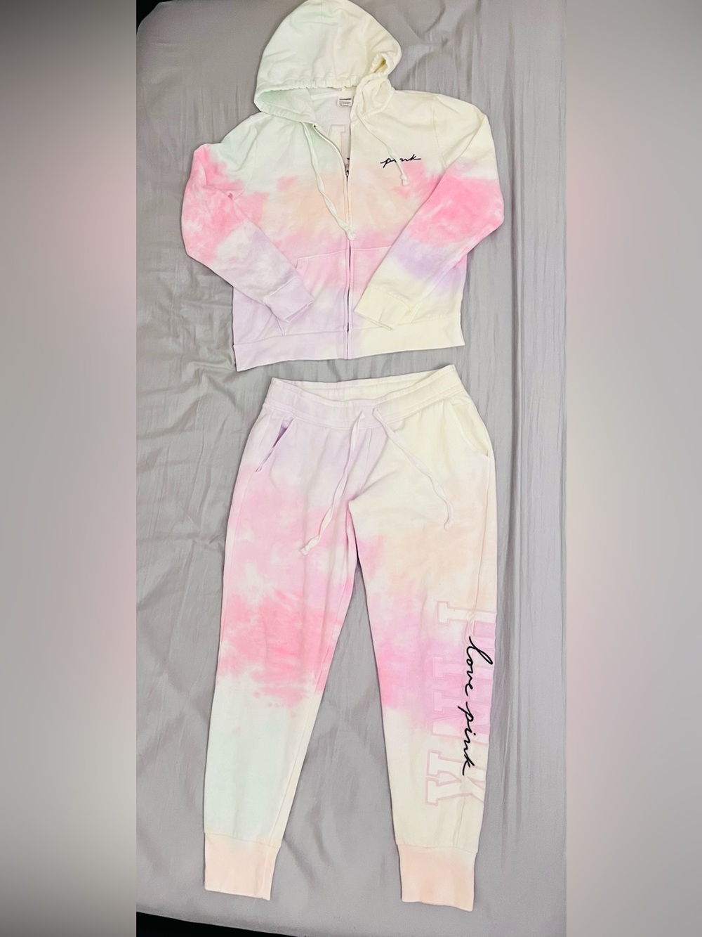 PINK Victoria's Secret multi color Tie-Dye Joggers and zip hoodie set!!